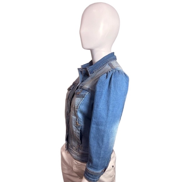 Vetinee Jacket Womens Cropped Blue Denim 3/4 Sleeve Puff Distressed Faded - Picture 7 of 16
